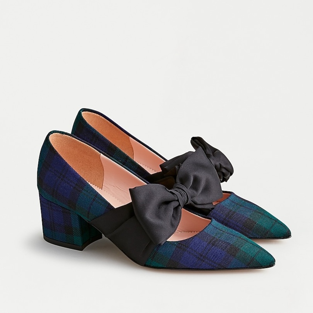 Jcrew Laney pump, bow in black watch tartan sz7